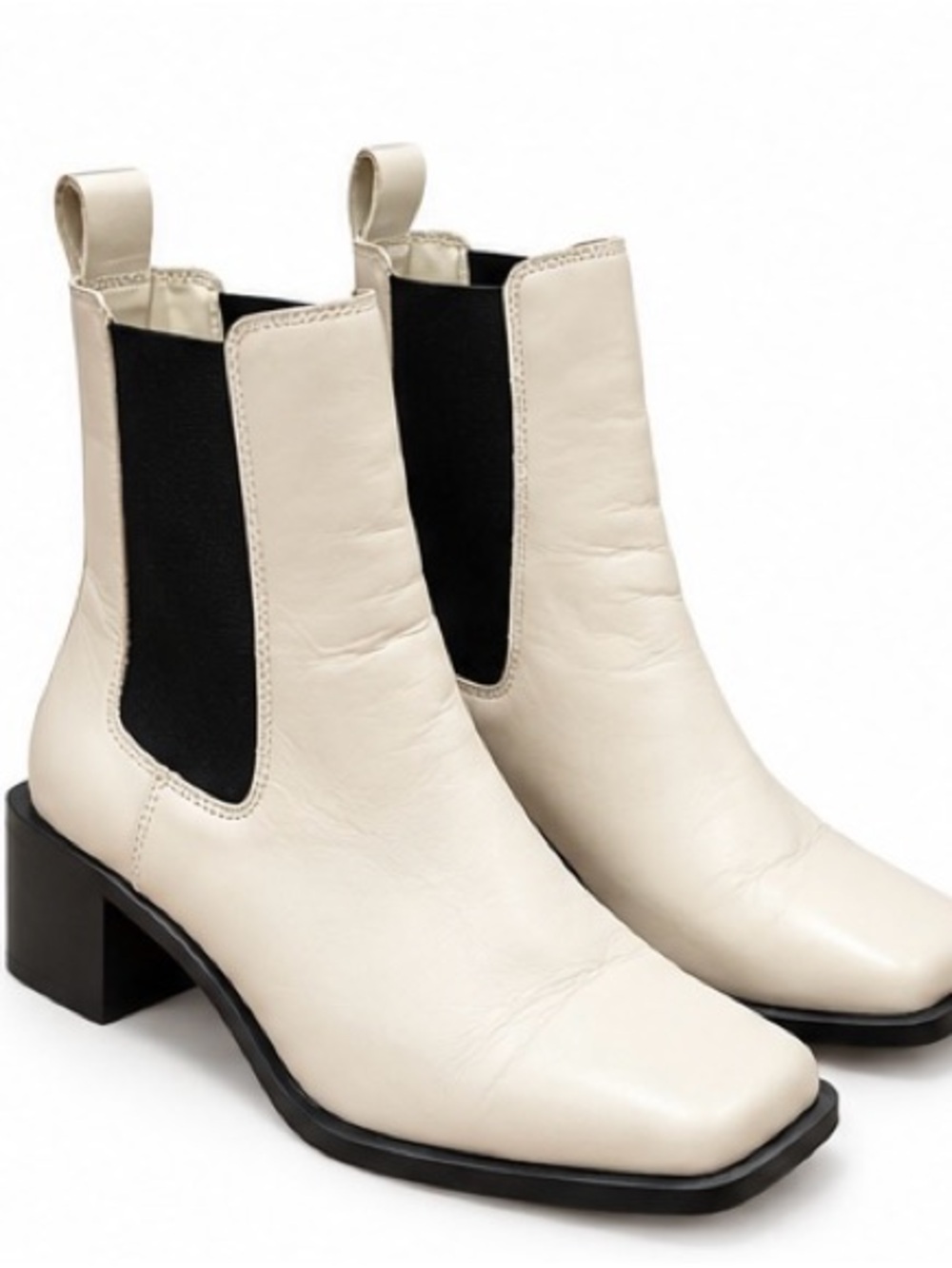 ALDO Cream Leather Chelsea Boots Square Toe Block Heel Size [8]